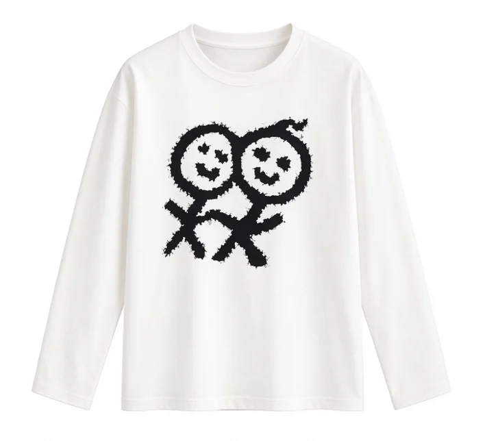 Grunge Y2K Women Long Sleeve Tee Hand Drawn Cartoon Smiley Graphic Print Oversized Loose Vintage Casual Street T-shirt view 4