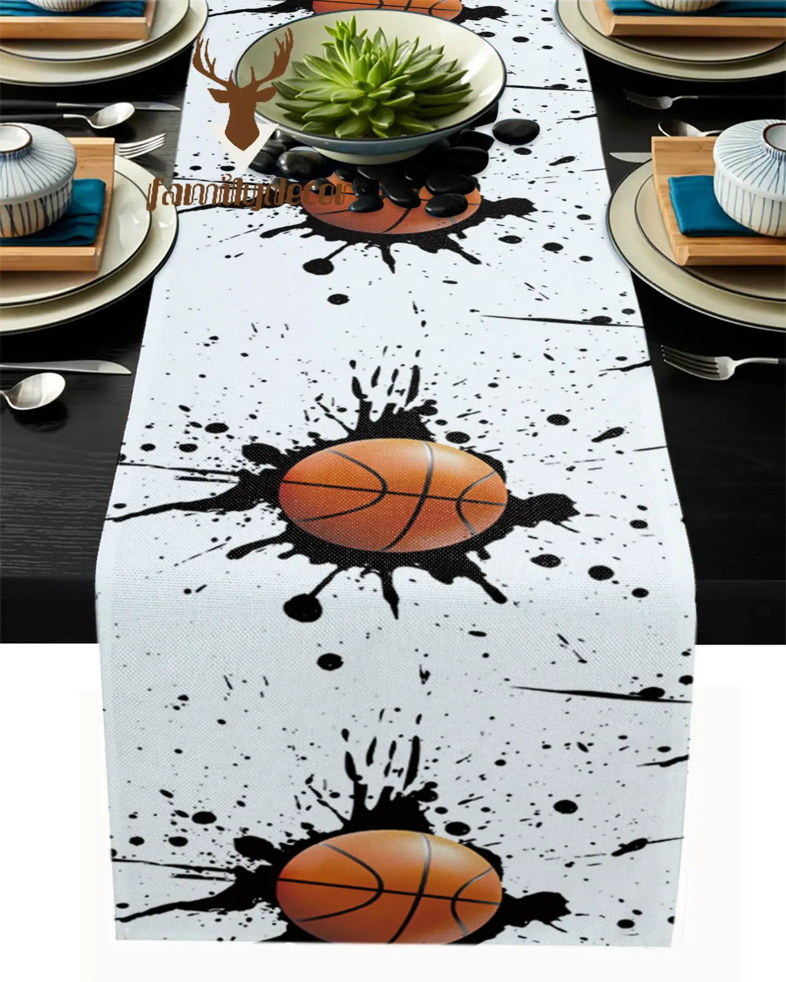 Ink Splash Basketball Sport Table Runner Coffee Table TV Counter Table Runner Party Dinner Country Wedding Decoration Tablecloth