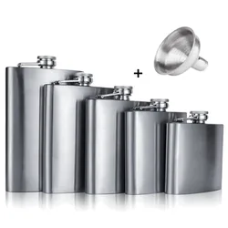 Stainless Steel Wine Bottle + Funnel4/5/6/7/8/9/10/18 Oz Whiskey Alcohol Pocket Wine Bottle Hip Flask White Wine Bottle Portable