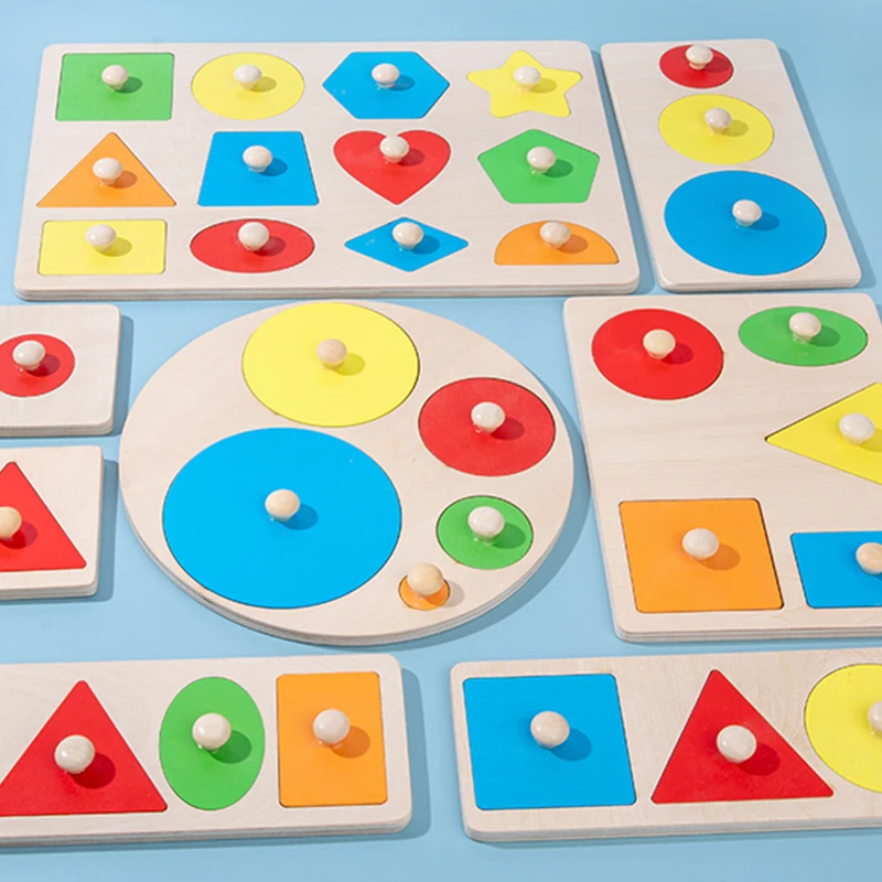 Children's geometric shape hand-held board, graphic recognition matching early education and intelligence toy.