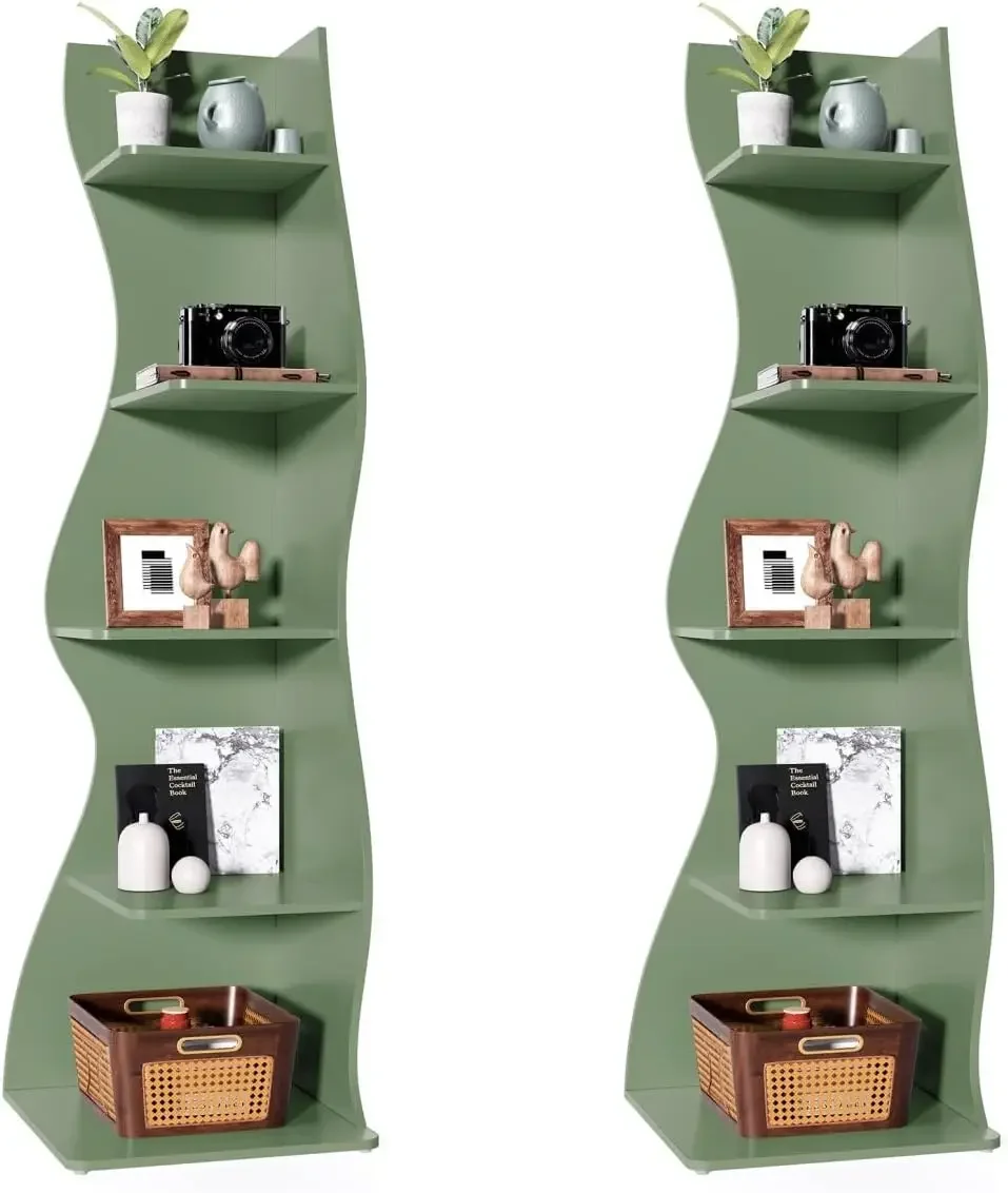 LITTLE TREE Small Corner Shelf, Modern 5-Tier Wall Corner Bookshelf, Stylish Bookcase Storage Rack for Small Space, Living Room,