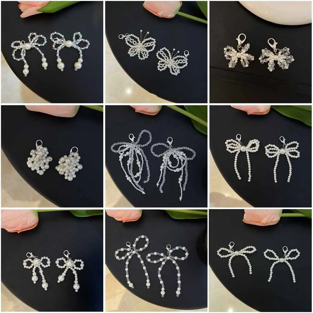 

1 Pair Fashion Beaded Bow Beaded Pendant Pearl Bow Shoe Chain Shoe Buckle Decoration Casual shoes Sneakers Key Chain