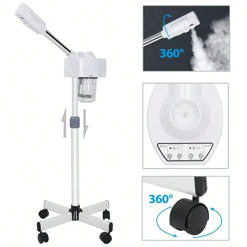 

Professional Makeup Facial Steamer On Wheels Ionic Ozone Facial Steamer with Hot Mist Function Stand Facial Steamer for Personal