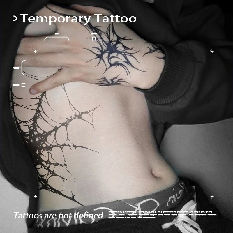 American Dark Spider Web Herbal Juice Tattoo Patch Temporary Tattoo Sexy Gothic Durable Waterproof Fake Tattoo Party Gift Y2K