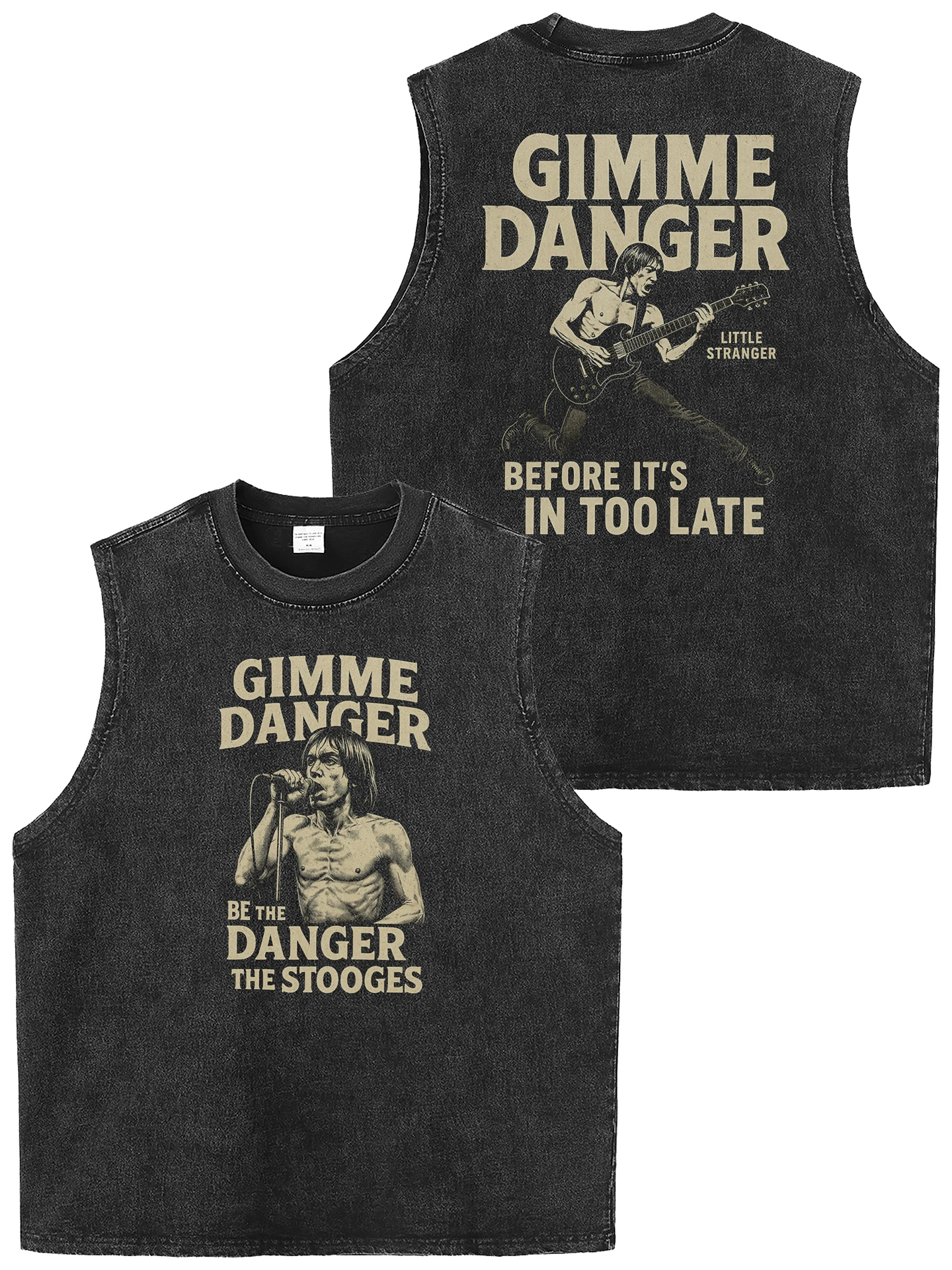 the Stooges Band Heavyweight American Retro Washed Distressed Loose Rock Sleeveless T-shirt Shoulder Vest Unisex Casual Wear