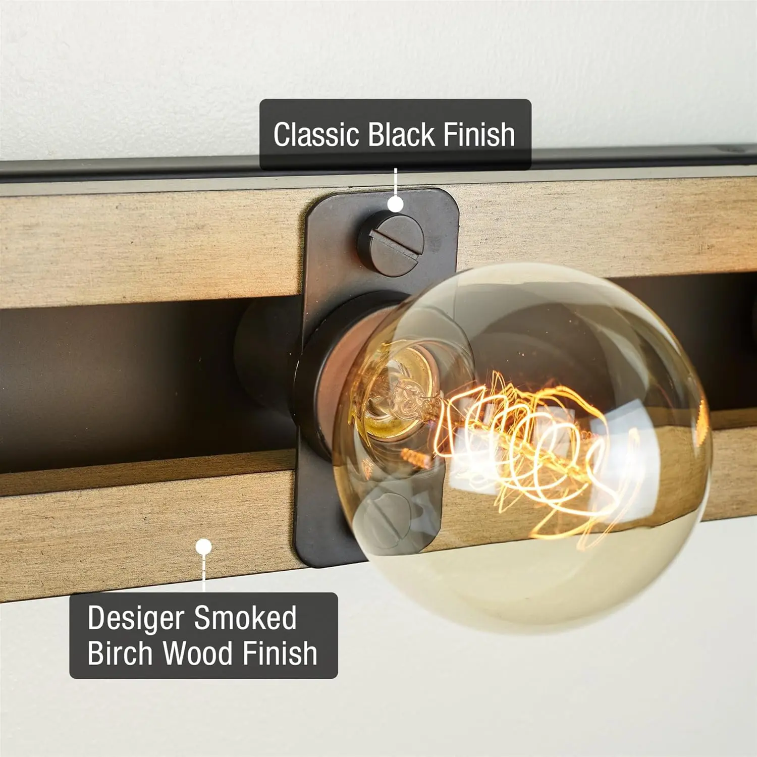 Hogan 36"" 5-Light Farmhouse Vanity/Bathroom Light Bar, Racetrack Bath Vanity, Open Design, Black + Smoked Birch Finish