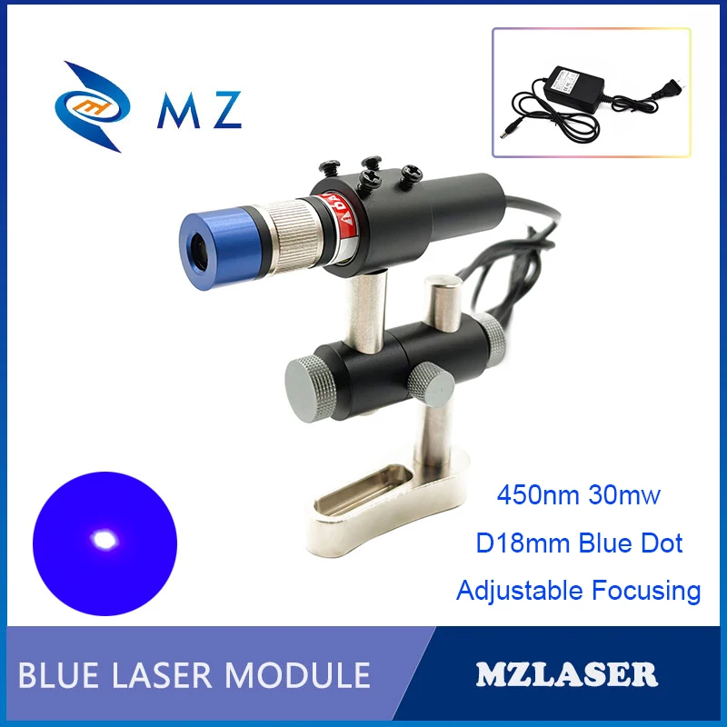 D18mm 450nm 30mw High Quality Adjustable Focusing Blue Dot Laser Diode Module With Bracket + Adapter Supply