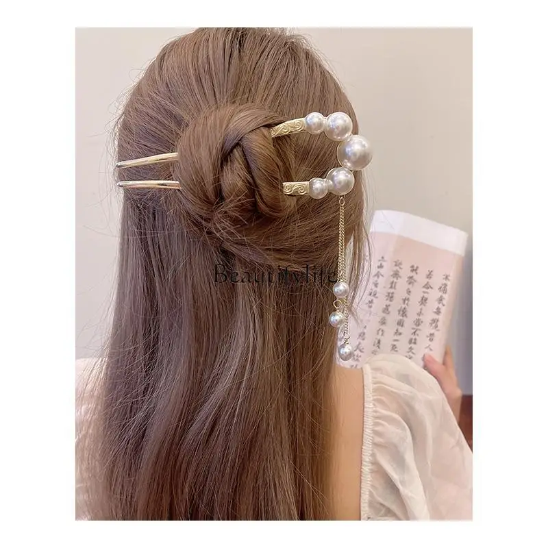 Pearl Tassel U-Shaped Hair Pin Simple Modern Temperament Hairpin High-Grade Headdress