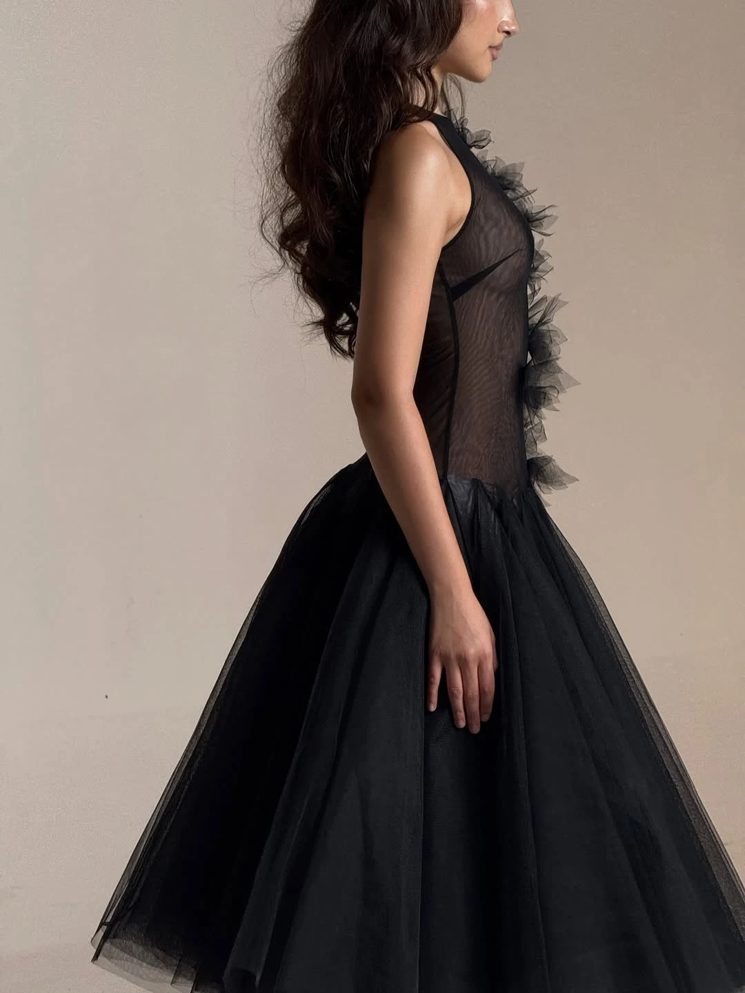 Robes sexy en tulle transparent noir extra gonflées à la main pour femmes, robes de soirée à la mode, robes de bal, séance photo, robe de fête d'anniversaire