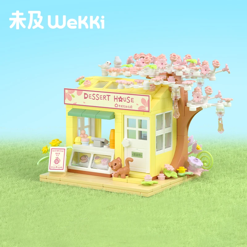 Pinlepai Wekki Blumen Sakura Brick House Blocks Block Build Kit City Street Shop Gebäudeecke Streetview Spielzeug Modulares Geschenk