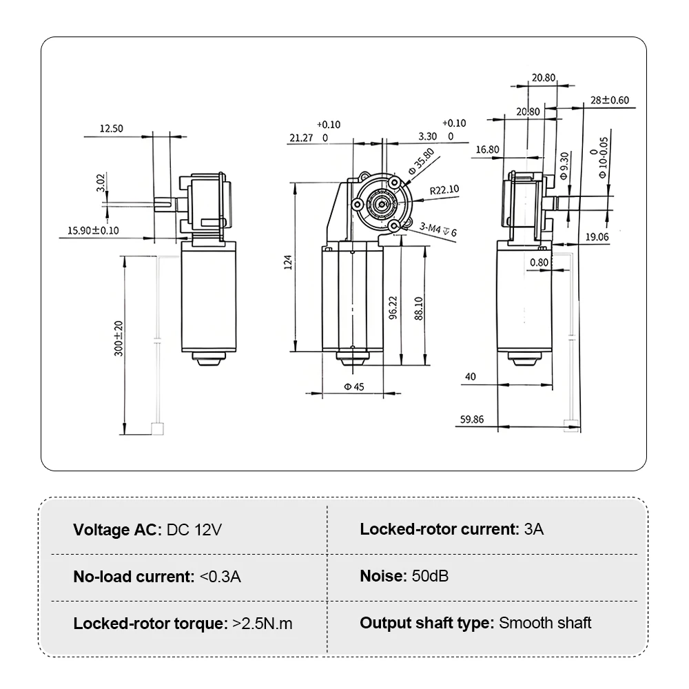 DC Worm Gear Motor 12V Forward and Reverse High Torque Slow Speed Power Failure Self-locking Motor Reducer Motor