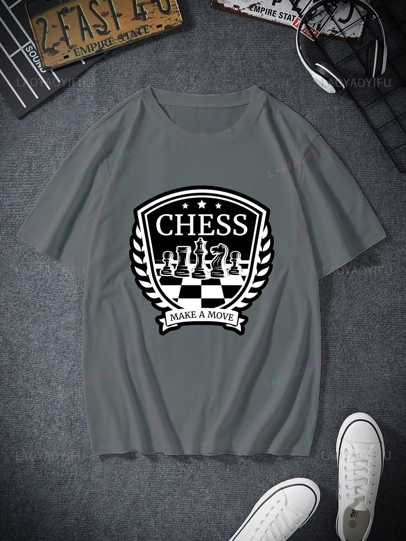Chess Fashion Printed Men's T-shirt, Everyday Casual Streetwear, Spring Summer Men's Top Cotton 0 Neck T-shirt