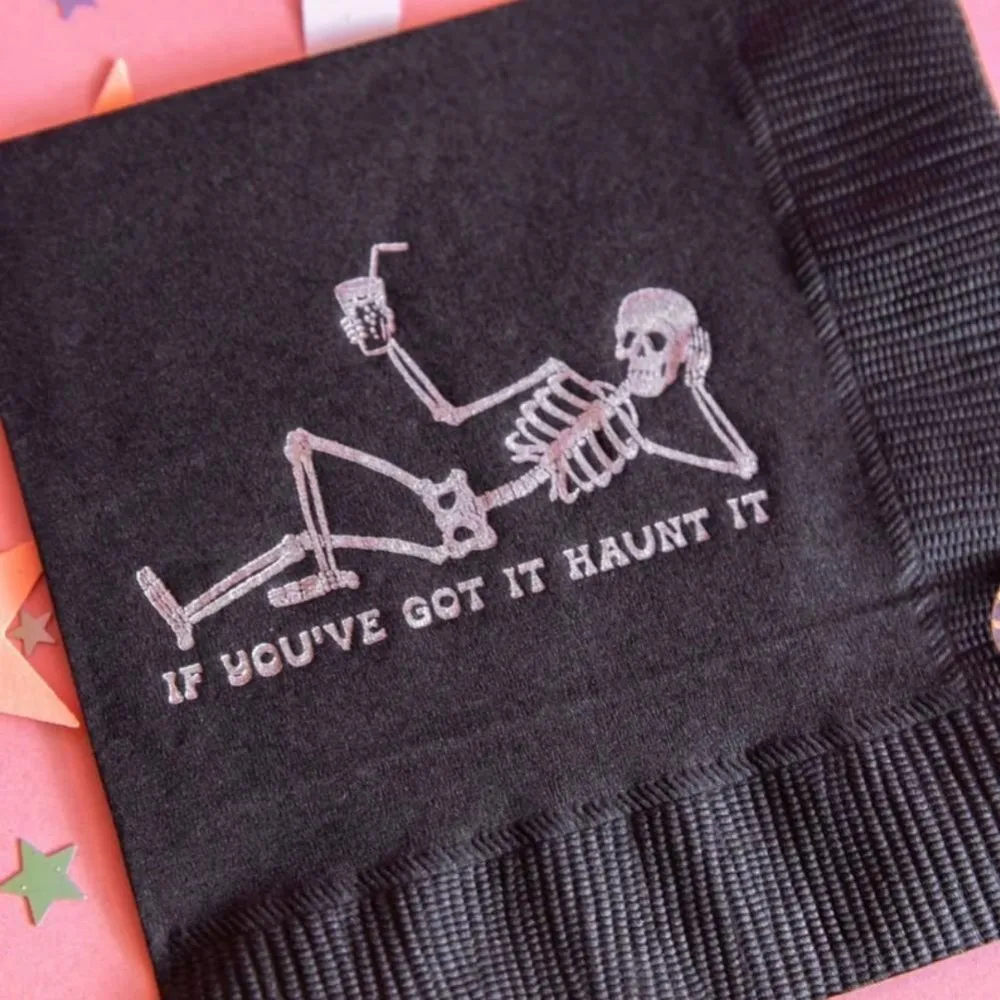 مخصص إذا حصلت على ذلك مسكون ذلك المناديل ، المناديل كوكتيل الهالوين ، لوازم الهالوين ، ديكور الهالوين ، الهيكل العظمي ، حفلة الهالوين