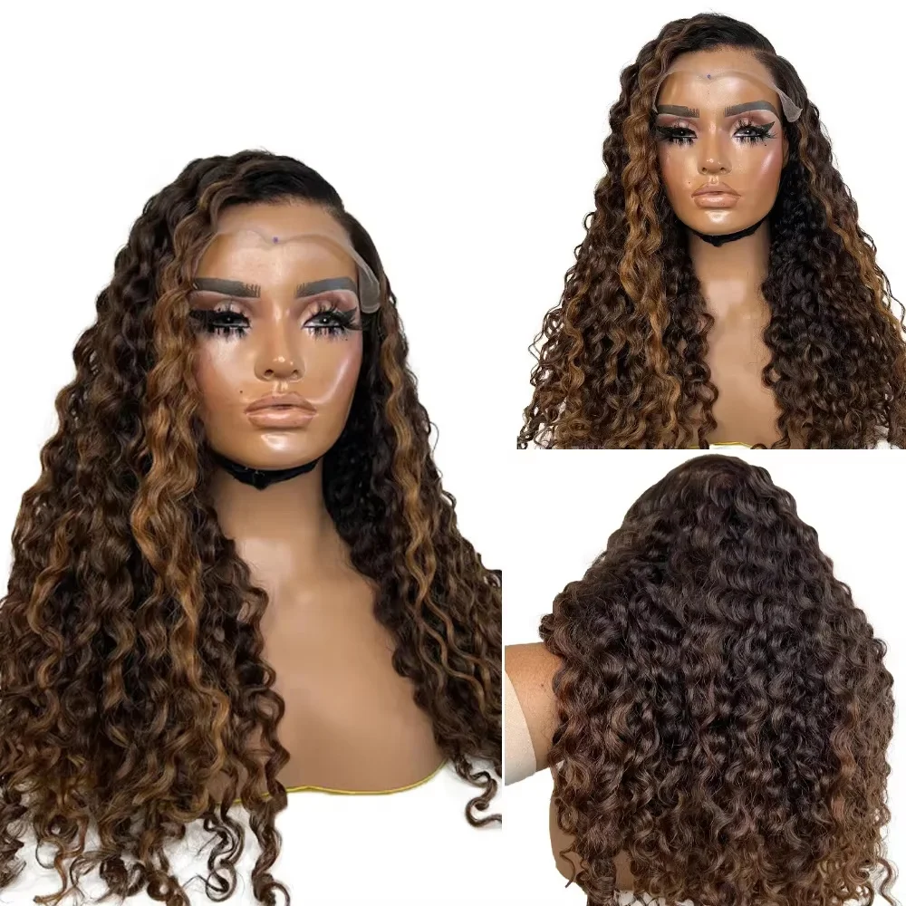 

Long 180 Density Soft Highlight Blonde 26Inch Kinky Curly Lace Front Wigs For Women Baby Hair Synthetic Fiber Deep Part Daily