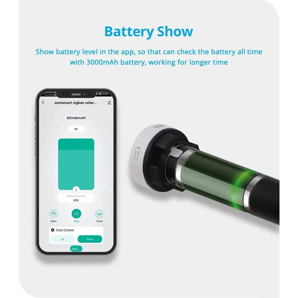 충전식 Tuya Zigbee 롤러 블라인드 모터, 전동 롤러 쉐이드, 자동 블라인드 커튼 오프너, 앱 제어, 38mm 튜브