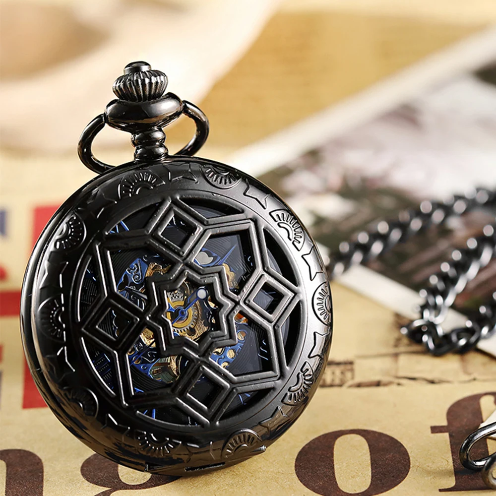 Vintage Unisex Charm Black Fashion Roman Number Quartz Steampunk Pocket Watch Women Man Necklace Pendant with Chain Gifts