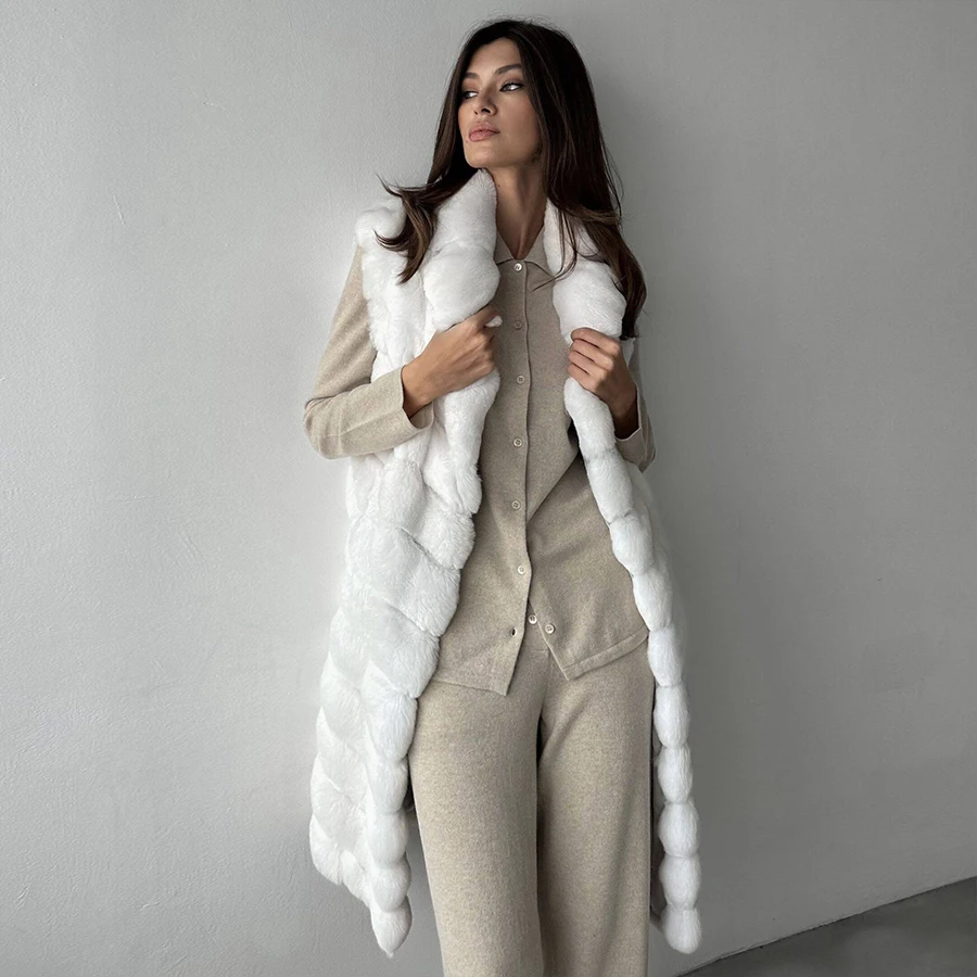 Women Vest Fur Long Vest Women Rabbit Fur Vest Women 2024 Vest Jacket Girls White Fur Winter Vest For Women