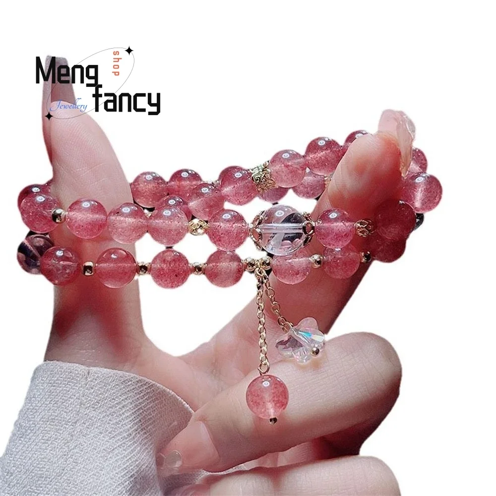 Simple Temperament Double Circle Strawberry Crystal White Crystal Lucky Bead Butterfly Bracelet Exquisite Luxury Fashion Jewelry