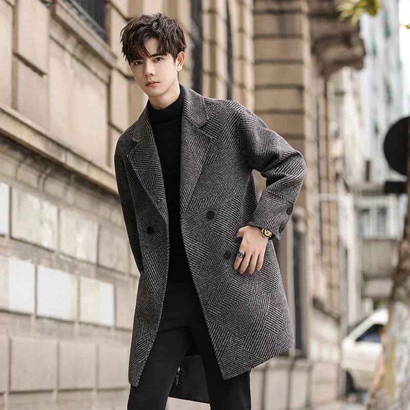 Autumn and Winter New Men's Double-Faced Wool Overcoat Woolen Windbreaker Medium-Long Coat Clothes