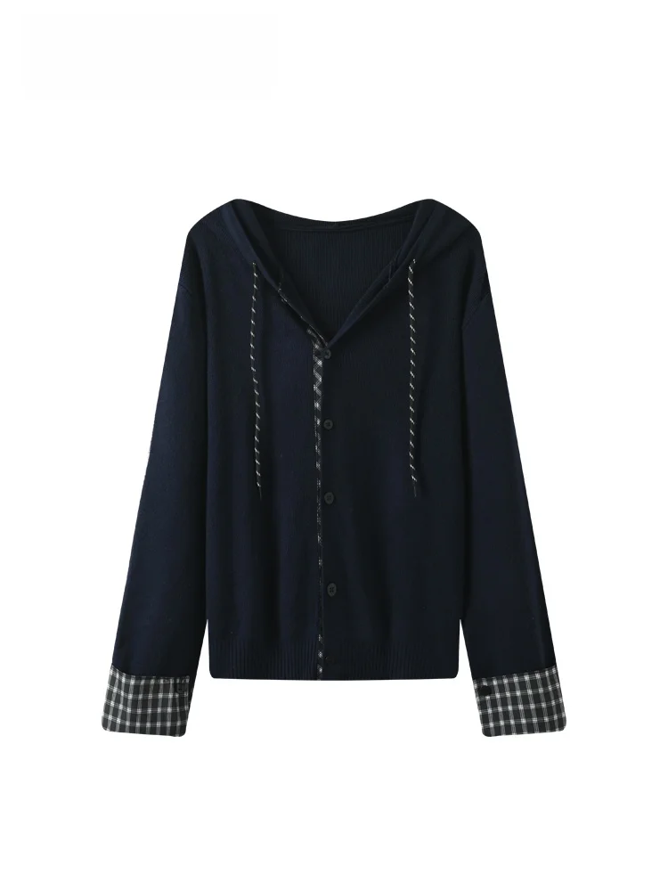 

plus Size Knitted Long Sve Hoodie Women Casual Patchwork Loose Sweater Spring New Sle Comfortable Polyester Fiber Knitwear