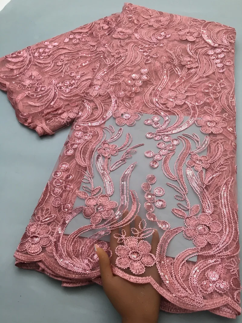 High Quality Embroidery Mesh Tulle Lace With Sequins African French Lace Fabric Fashion Nigerian for Wedding Dress 5 YardsTY4685