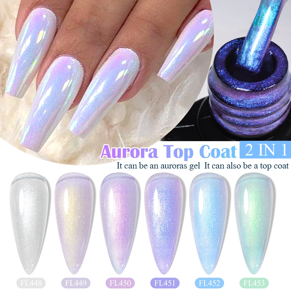 أربعة زنبق 7 مللي أورورا بريق 2 في 1 وظيفة معطف فوقي جيل للأظافر البولندية الأزرق الأرجواني إثارة هلام مسمار الفن شبه دائم UV جل #1