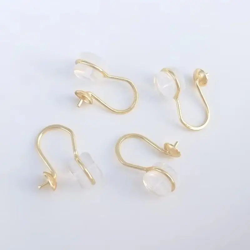 

14K Gold-Color Half-hole Pearl Tray Ear Bone Clip Silicone Ear Clip DIY Piercing-free Ear Jewelry Handmade Accessories E283