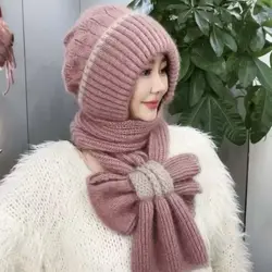 Fashion Autumn Winter Knitted Scarf Hat Ear Protection Luxury Brand Design Wraps Scarf Cap Women Hooded Scarf