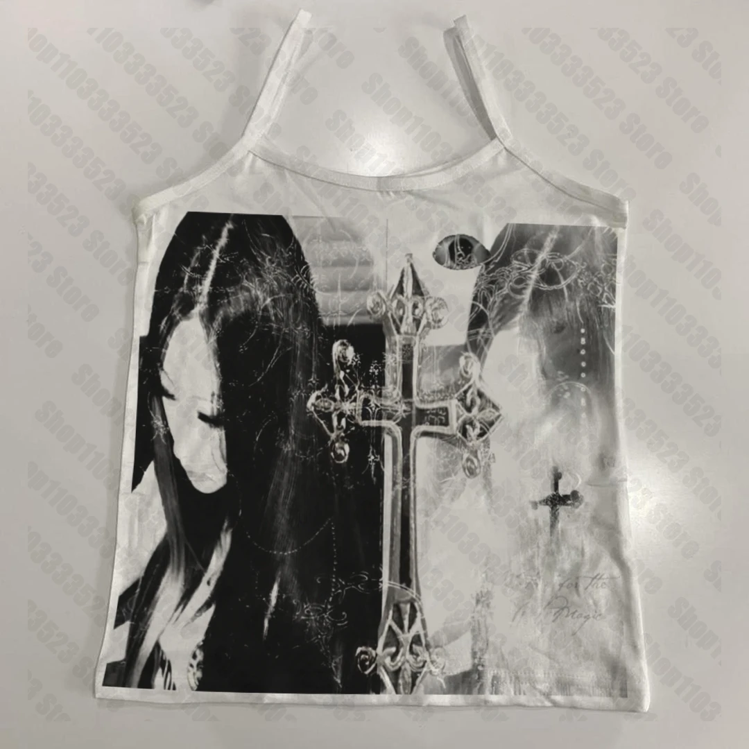 Sexy Corset Punk Grunge Camisole Top Aesthetic Streetwear Women's Print Crop Top Y2k Clothes Emo Girl Sleeveless Tank Top emo