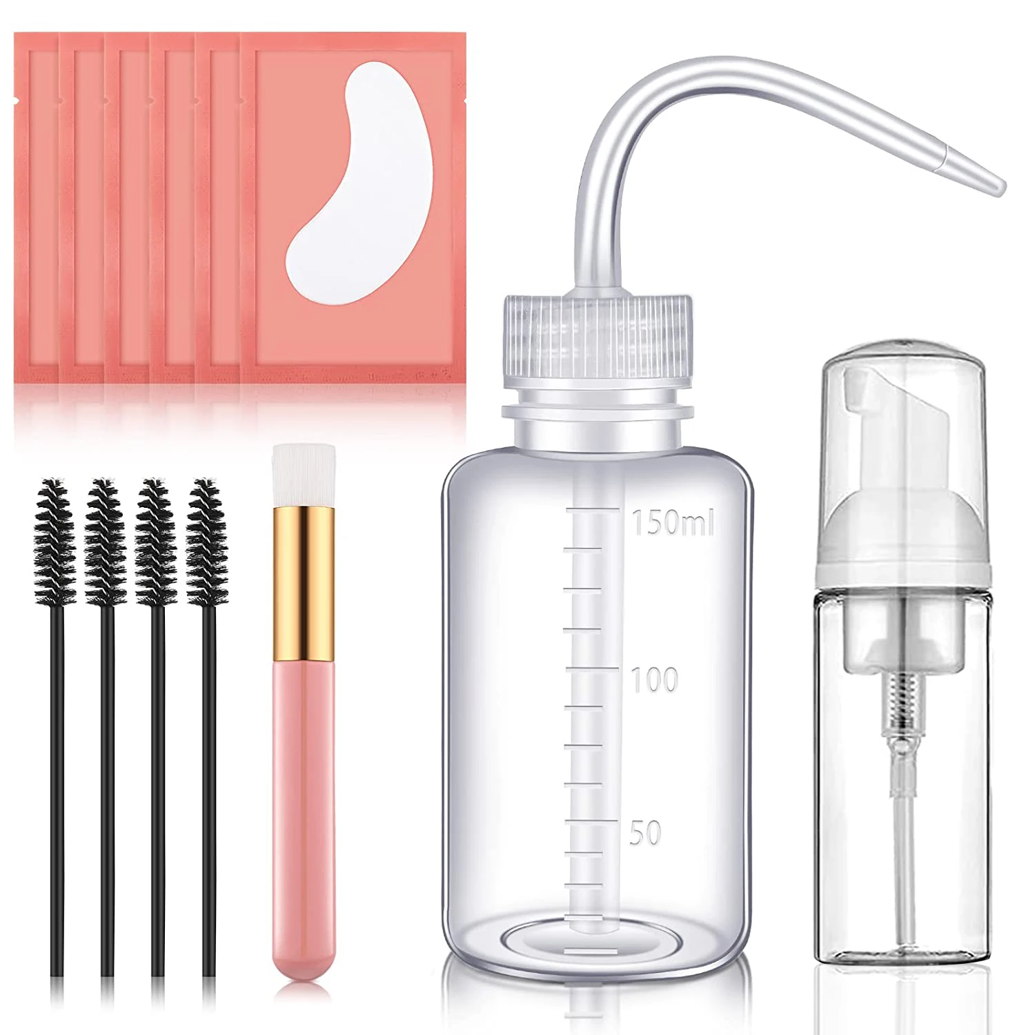 Eyelash Extension Cleaning Kit Lash Shampoo Brush Soap Foam Washing Bottle Mascara Wands Eyelash Gel Pads for Salon Supplies