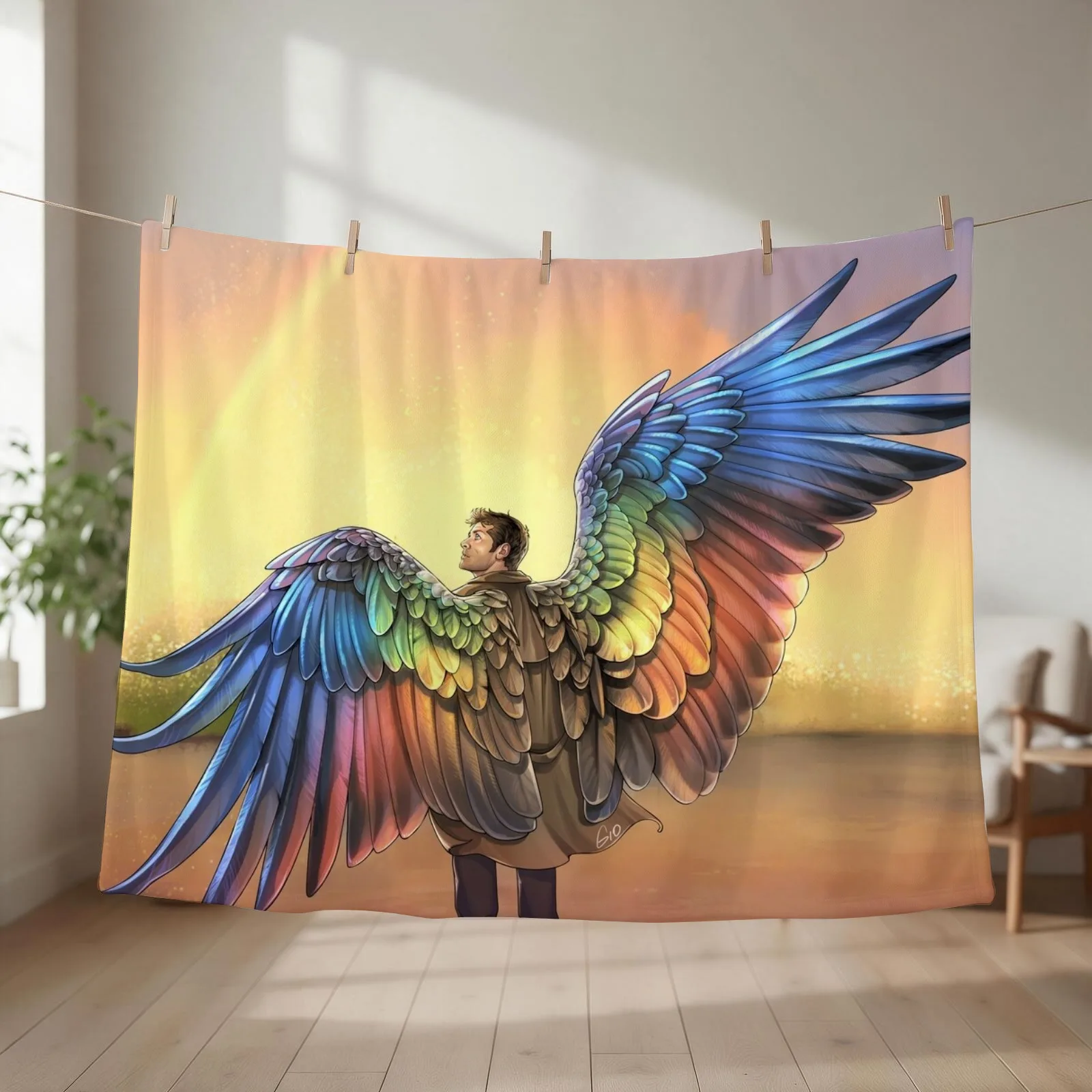Rainbow Angel Throw Blanket couch cozy soft plush fuzzy picnic outdoor blanket
