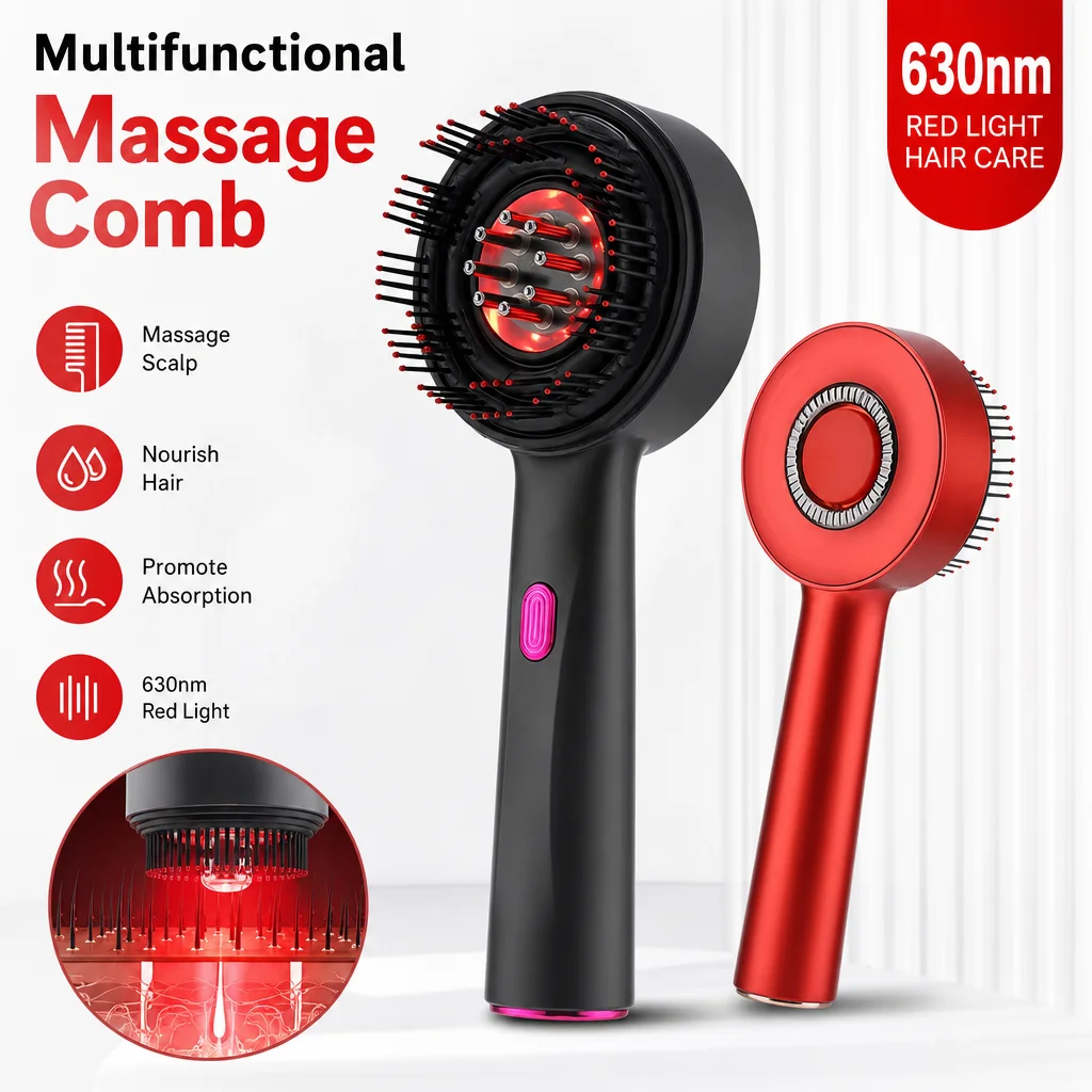 Electric Scalp Massage Comb Vibration Red Light Therapy Hair Growth Massage Brush Anti Hair Loss Liquid Oil Applicator Hair Care