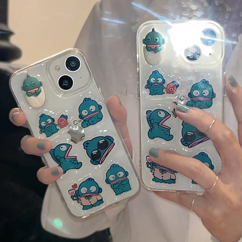 3D Cute Cartoon Sanrio Hangyodon Transparent Phone Case For iPhone 15 Pro 14 13 12 11 Pro Max Shockproof Hard IMD Back Cover