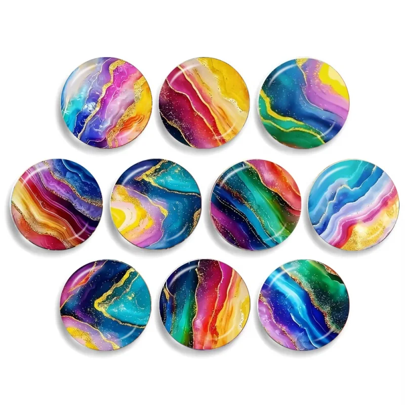Bunte Regenbogen-Stil Felsenstruktur-Muster 12mm/18mm/20mm/25mm Runde Foto-Glascabochons mit Flacher Rückseite für Schmuckherstellung