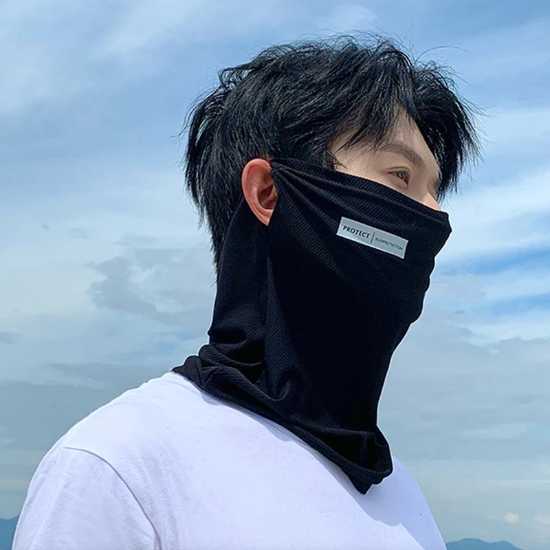 Summer Ice Silk Sunscreen Mask For Men Women Outdoor Cycling Face Cover Solid Color Neck Wrap UV Protection Ear Bandana Scarf