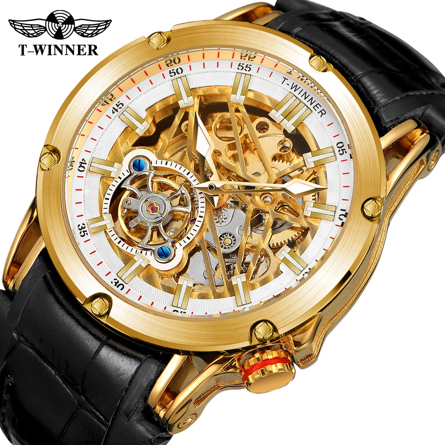 

Twinner New Business Watches for Men Top Brand Luxury Gold Dial Leather Wrist Watch Man Clock Fashion Waterproof Wristwatches