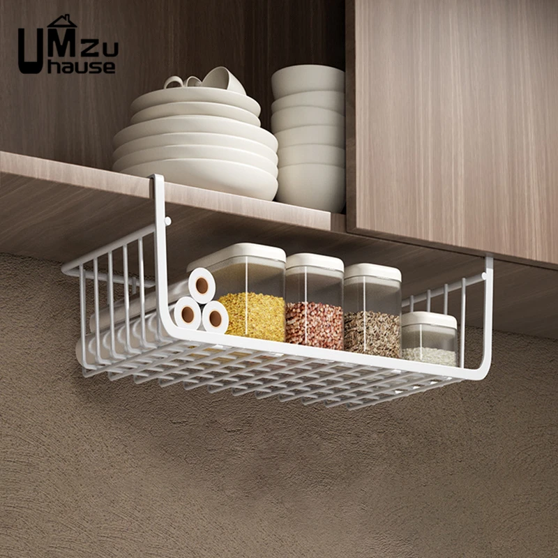 2PCS Hanging Baskets Large Metal Shelves Spice Dishes Storage Pantry Kitchen Closet Rack Under Desk Cabinet Bathroom Organizers