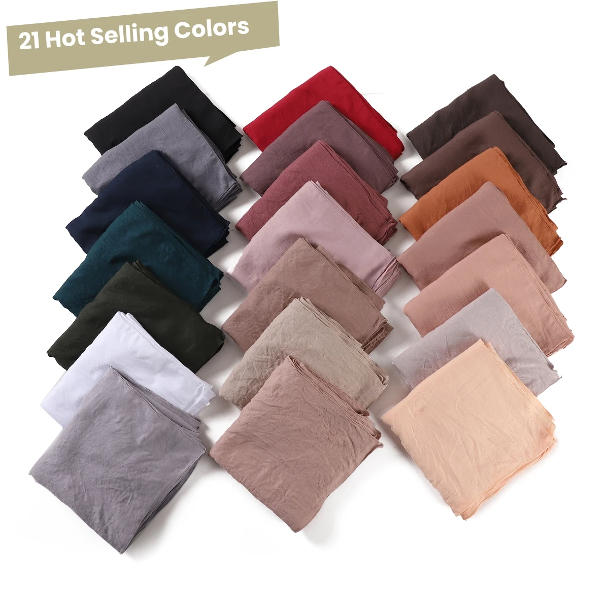 High Quality Breathable Elastic Wrinkle Long Scarf Women Plain Color Polyester Crinkle Soft Hijab Muslim Ladies Turban Headwraps