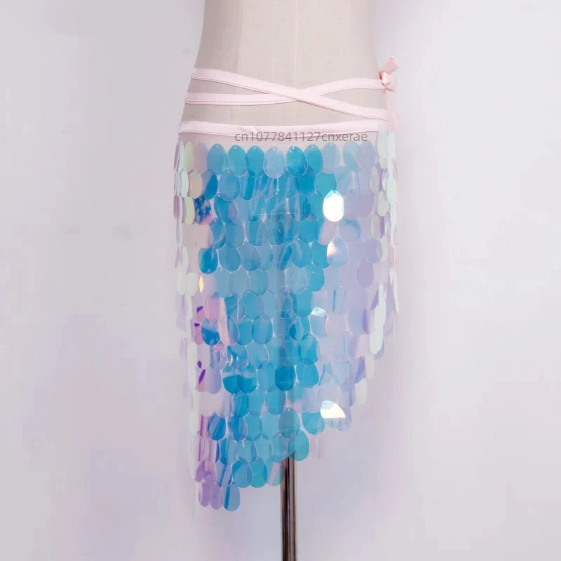 Bauchtanz Kostüm Kurze Hüfte Schal Rock Dame Meerjungfrau Pailletten Bauchtanz Hüfte Schal Wrap Gürtel Pailletten Fisch Skala Dancewear Frauen