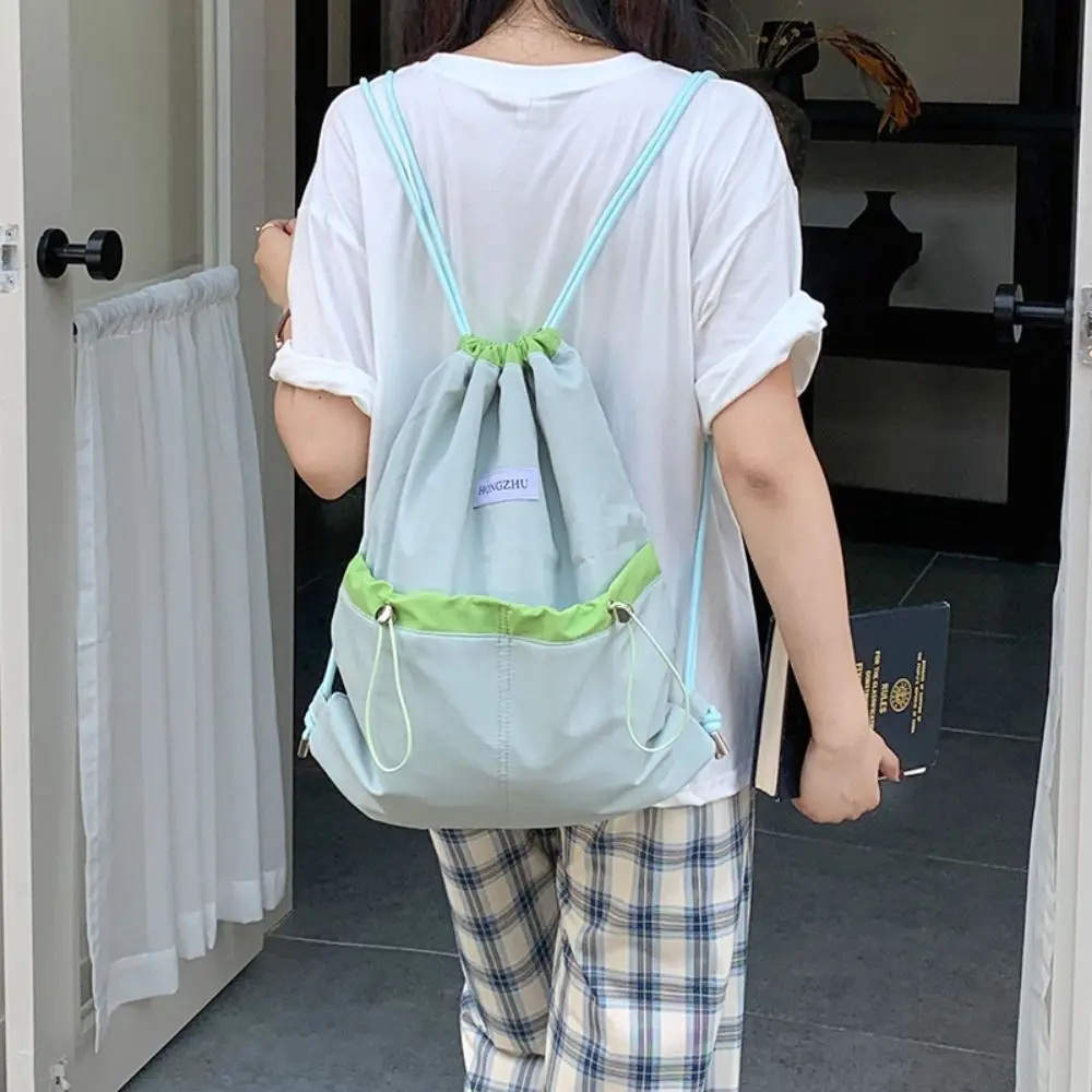 

Korean Style Drawstring Backpacks Large Capacity Niche Design Light Soft Nylon Bag Contrast Color Tote Bag Shoulder Bag Women