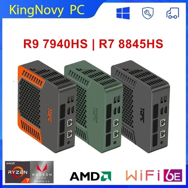 Kingnovy AMD Mini Gaming PC TOPC Ryzen 9 8945HS R7 8845HS 6900HX 2xDDR5 USB4.0 NVMe 2 LAN Windows 11 mini Gamer Computer WiFi6E