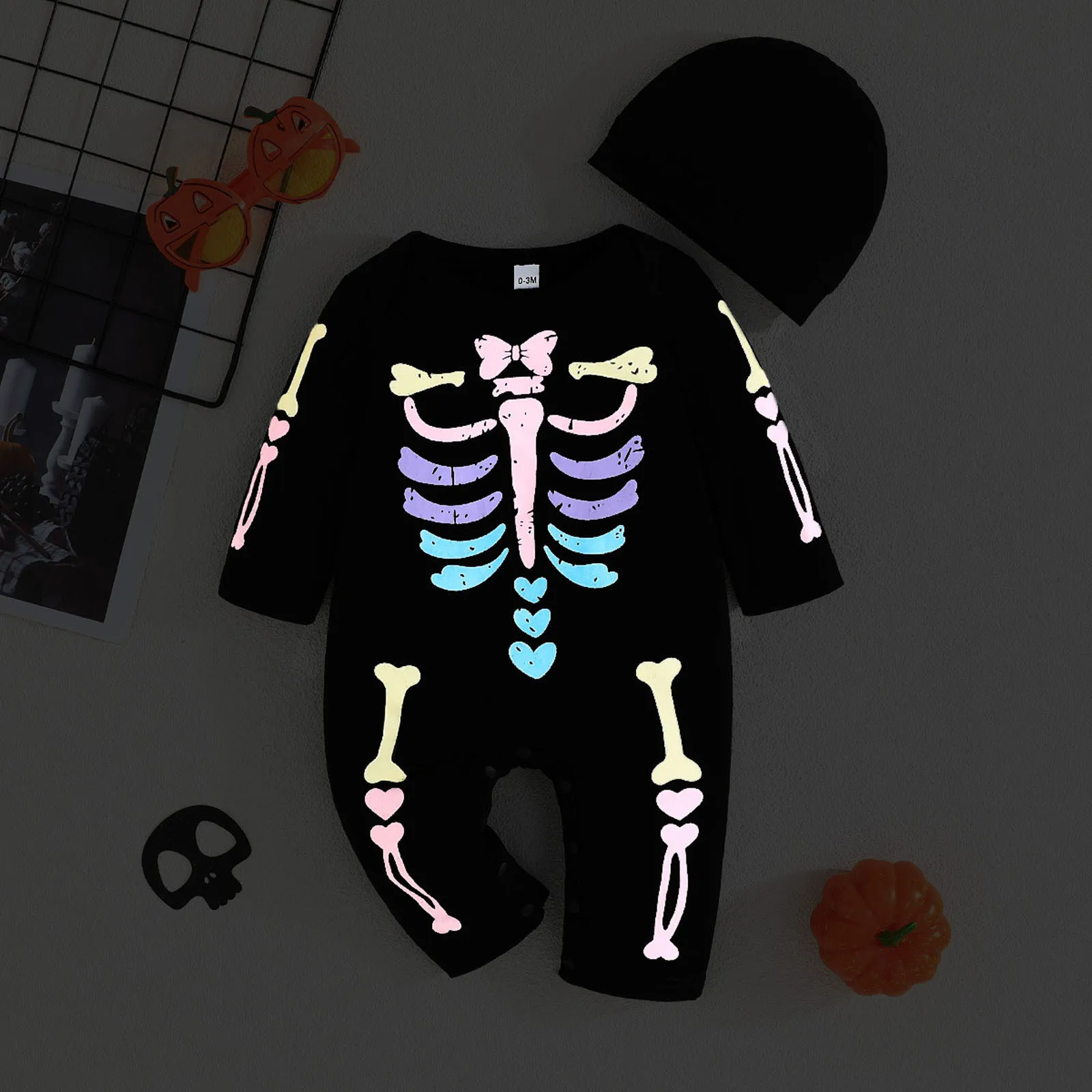 

2024 Halloween Costumes for Baby Bat Jumpsuit Newborn Infant Toddler Romper Hat Skeleton Cosplay Costumes Imp Carnival Dress Up