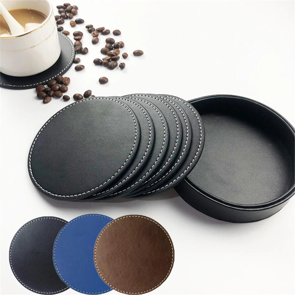 PU Leather Coaster Waterproof Heat Resistant Round Cup Coaster Mug Mat Tableware Insulation Mat Bowl Placemat Kitchen Home Decor