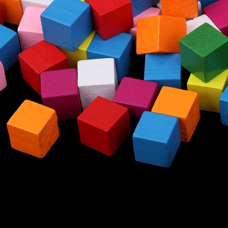 50Pcs Colourful Wooden Cubes Square Blocks Craft Decoration Embellishments DIY G5AB