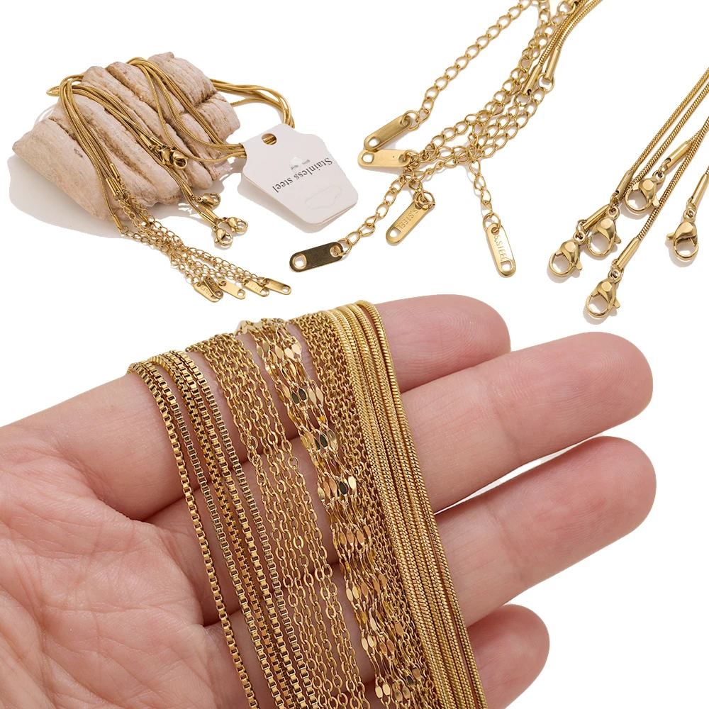 

5pcs 40+5cm Gold Color Stainless Steel Link Chains in Bulk Necklaces Fashion Jewelry Adjustable Chains Wholesale Chokers DIY