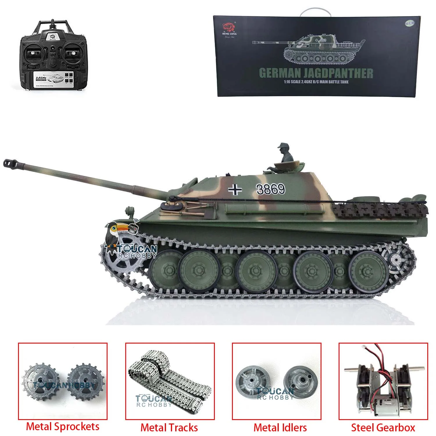 Heng long jadpanther stug iiiタンク、金属トラック、ギアボックスホイール、オハシのおもちゃ、7.0アップグレードされたタンク、rtr rc、3869、3868、1:16