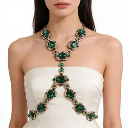 Fashion Green Red Clear Big Glass Waist Chains Body Chains Necklace Women Indian Statement Crystal Rhinestone Necklace Jewelry
