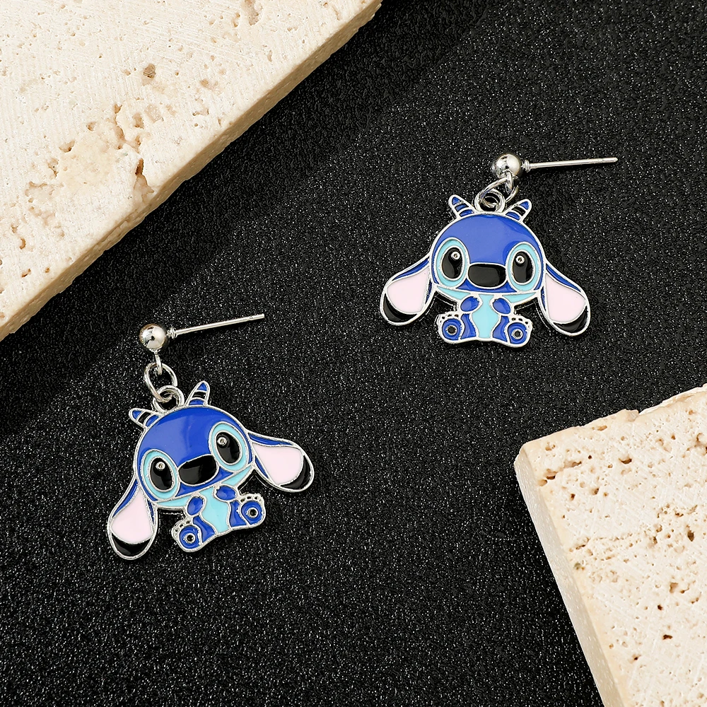 Anime Cartoon Enamel Earrings for Women, Stitch Charm Jewelry, Pendant Stud, Personality Party Gifts, Y2K, 1Pair