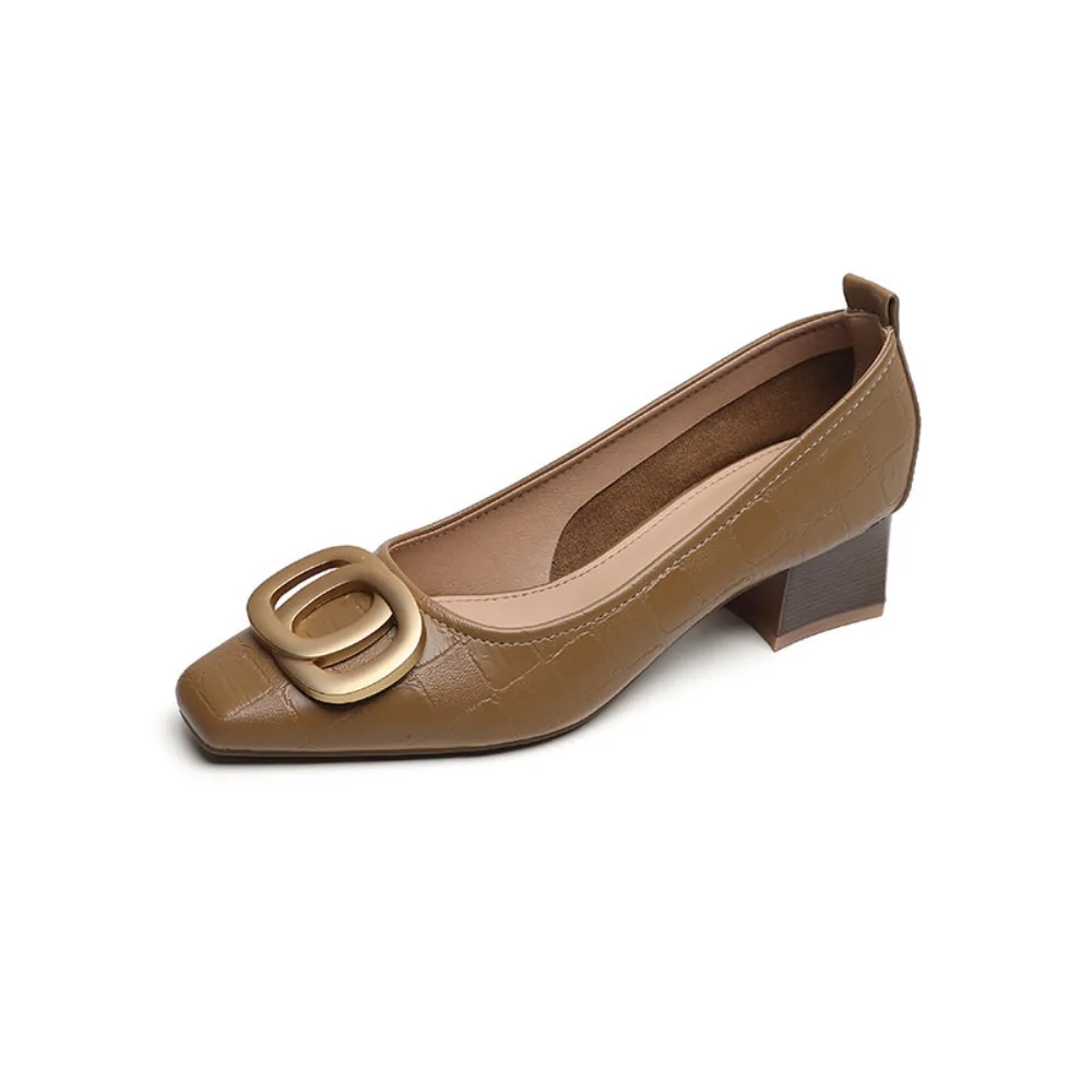3cm-heel-women's-black-block-heel-croc-embossed-square-toe-shoes-golden-double-o-buckle-side-cut-out-dress-pumps-shoes