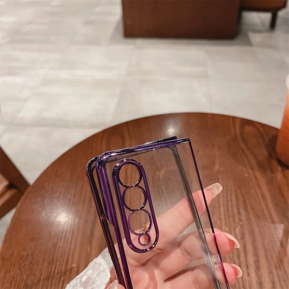 Ultra Thin Plating Phone Case For Samsung Galaxy Z Fold4 Fold3 Fold 4 3 ZFold4 5G Hard PC Clear Camera Protect Back Cover Shell